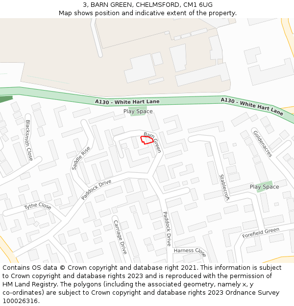 3, BARN GREEN, CHELMSFORD, CM1 6UG: Location map and indicative extent of plot
