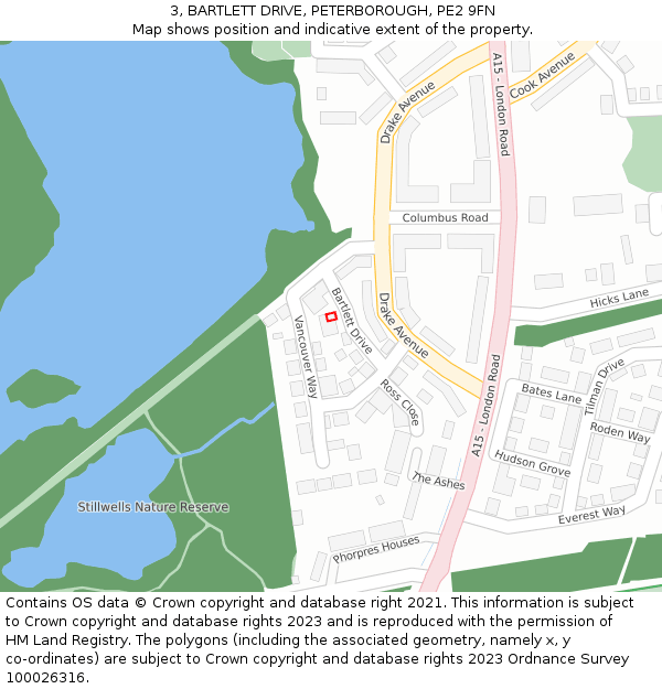3, BARTLETT DRIVE, PETERBOROUGH, PE2 9FN: Location map and indicative extent of plot