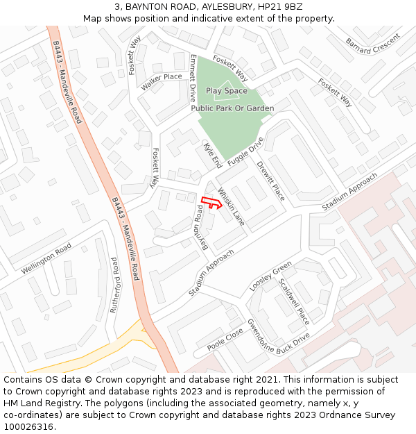 3, BAYNTON ROAD, AYLESBURY, HP21 9BZ: Location map and indicative extent of plot