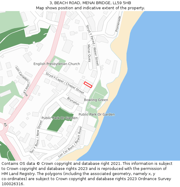3, BEACH ROAD, MENAI BRIDGE, LL59 5HB: Location map and indicative extent of plot