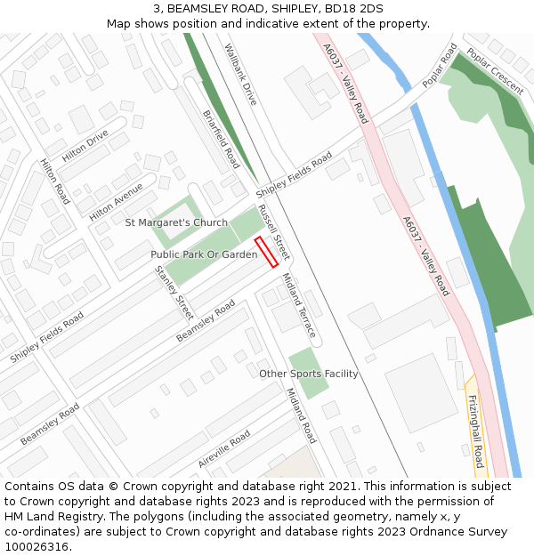 3, BEAMSLEY ROAD, SHIPLEY, BD18 2DS: Location map and indicative extent of plot