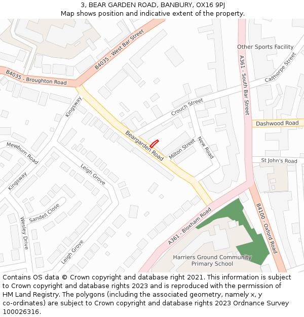 3, BEAR GARDEN ROAD, BANBURY, OX16 9PJ: Location map and indicative extent of plot