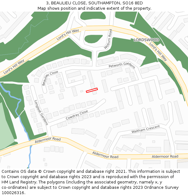 3, BEAULIEU CLOSE, SOUTHAMPTON, SO16 8ED: Location map and indicative extent of plot