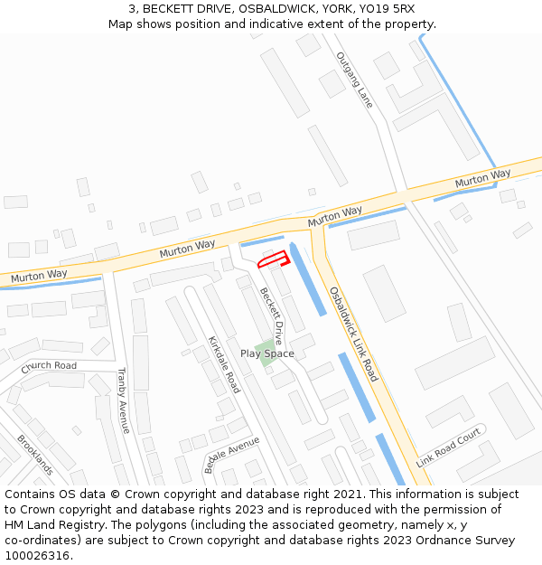 3, BECKETT DRIVE, OSBALDWICK, YORK, YO19 5RX: Location map and indicative extent of plot