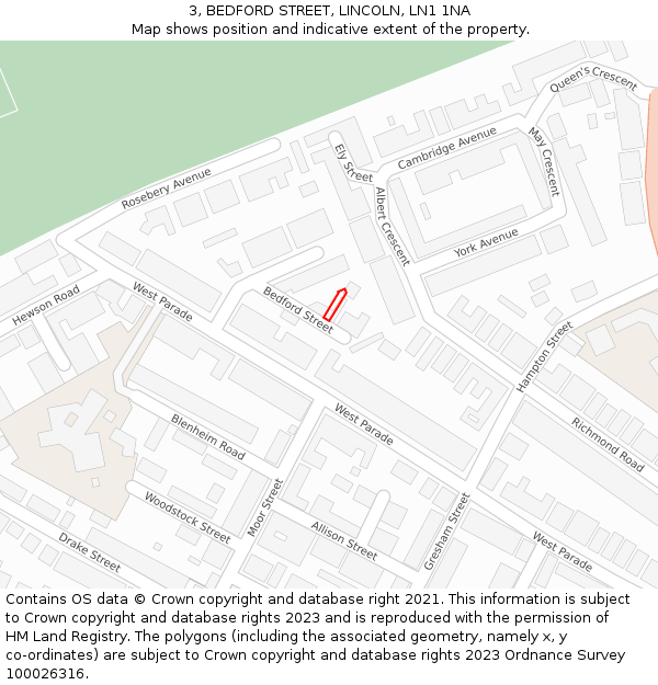 3, BEDFORD STREET, LINCOLN, LN1 1NA: Location map and indicative extent of plot