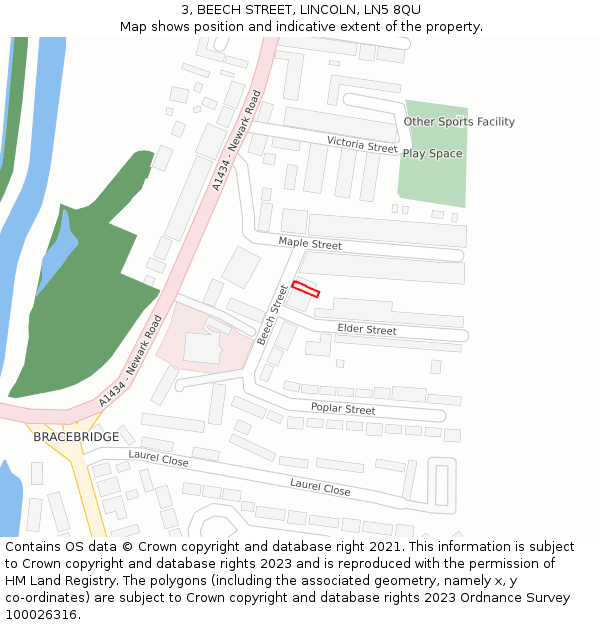 3, BEECH STREET, LINCOLN, LN5 8QU: Location map and indicative extent of plot