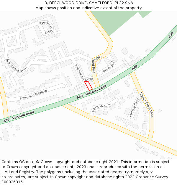 3, BEECHWOOD DRIVE, CAMELFORD, PL32 9NA: Location map and indicative extent of plot