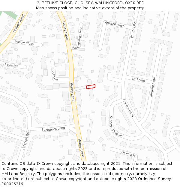 3, BEEHIVE CLOSE, CHOLSEY, WALLINGFORD, OX10 9BF: Location map and indicative extent of plot