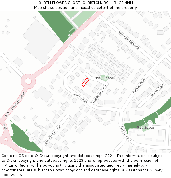 3, BELLFLOWER CLOSE, CHRISTCHURCH, BH23 4NN: Location map and indicative extent of plot
