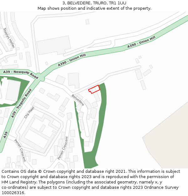 3, BELVEDERE, TRURO, TR1 1UU: Location map and indicative extent of plot