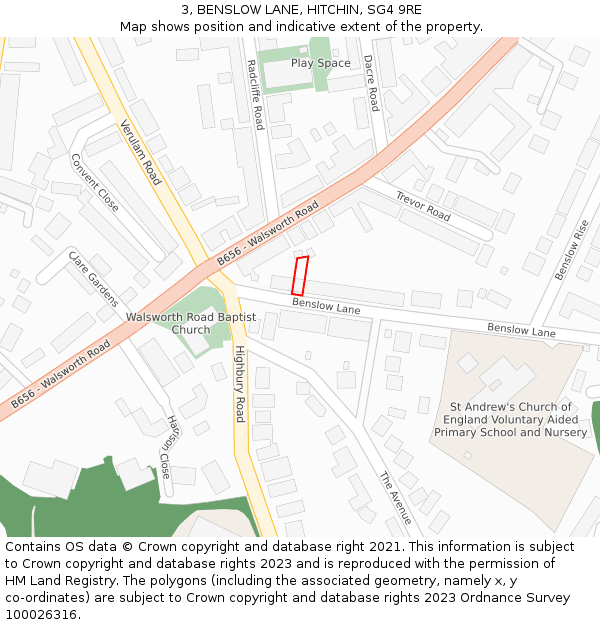3, BENSLOW LANE, HITCHIN, SG4 9RE: Location map and indicative extent of plot
