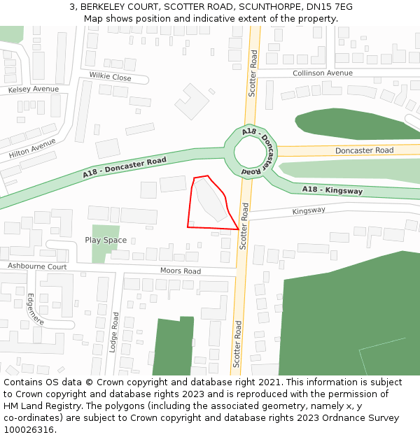 3, BERKELEY COURT, SCOTTER ROAD, SCUNTHORPE, DN15 7EG: Location map and indicative extent of plot