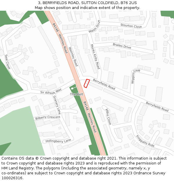 3, BERRYFIELDS ROAD, SUTTON COLDFIELD, B76 2US: Location map and indicative extent of plot