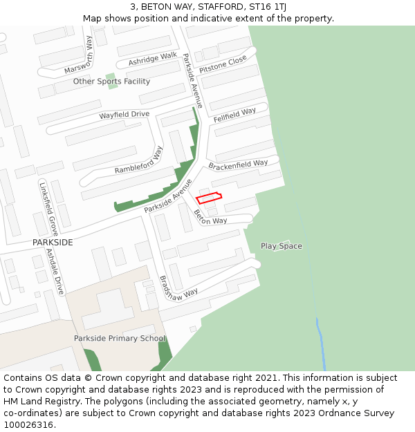 3, BETON WAY, STAFFORD, ST16 1TJ: Location map and indicative extent of plot