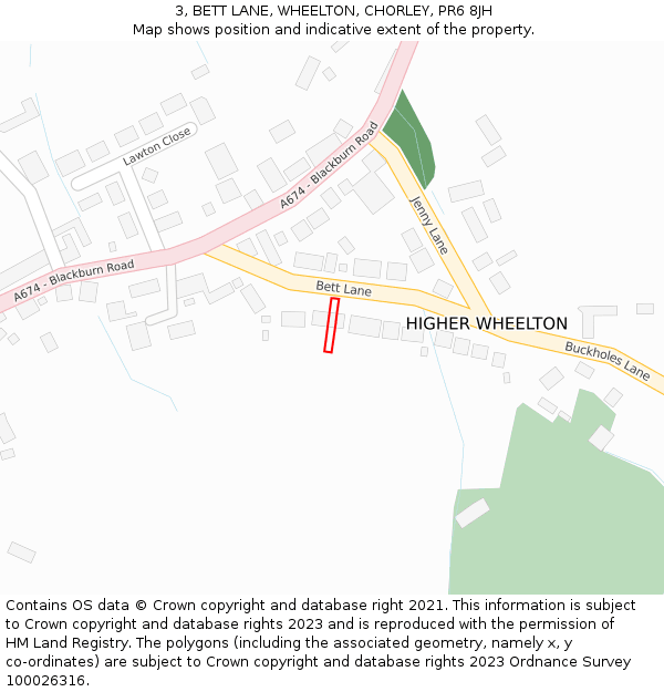 3, BETT LANE, WHEELTON, CHORLEY, PR6 8JH: Location map and indicative extent of plot