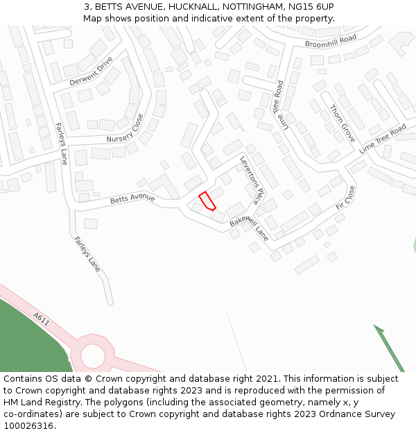 3, BETTS AVENUE, HUCKNALL, NOTTINGHAM, NG15 6UP: Location map and indicative extent of plot