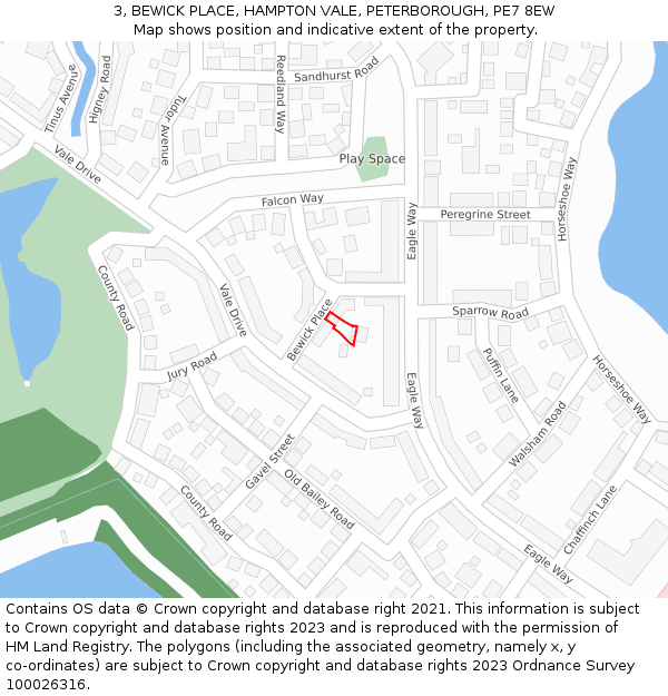 3, BEWICK PLACE, HAMPTON VALE, PETERBOROUGH, PE7 8EW: Location map and indicative extent of plot