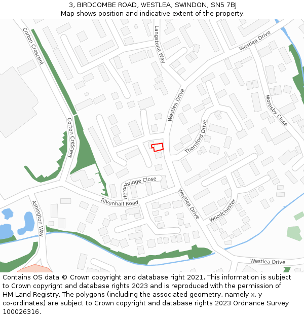 3, BIRDCOMBE ROAD, WESTLEA, SWINDON, SN5 7BJ: Location map and indicative extent of plot