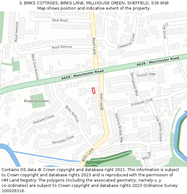 3, BIRKS COTTAGES, BIRKS LANE, MILLHOUSE GREEN, SHEFFIELD, S36 9NB: Location map and indicative extent of plot