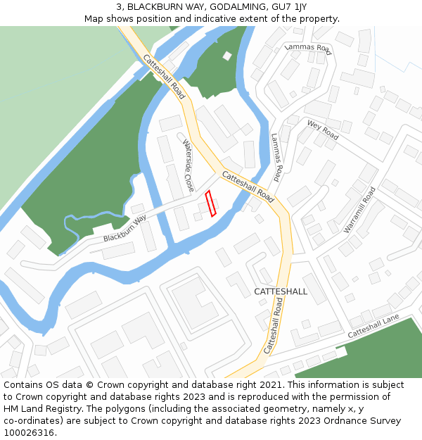 3, BLACKBURN WAY, GODALMING, GU7 1JY: Location map and indicative extent of plot