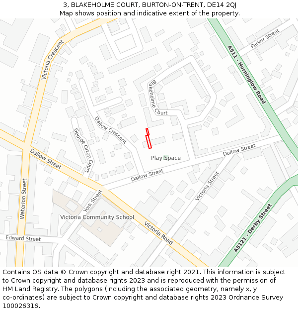 3, BLAKEHOLME COURT, BURTON-ON-TRENT, DE14 2QJ: Location map and indicative extent of plot