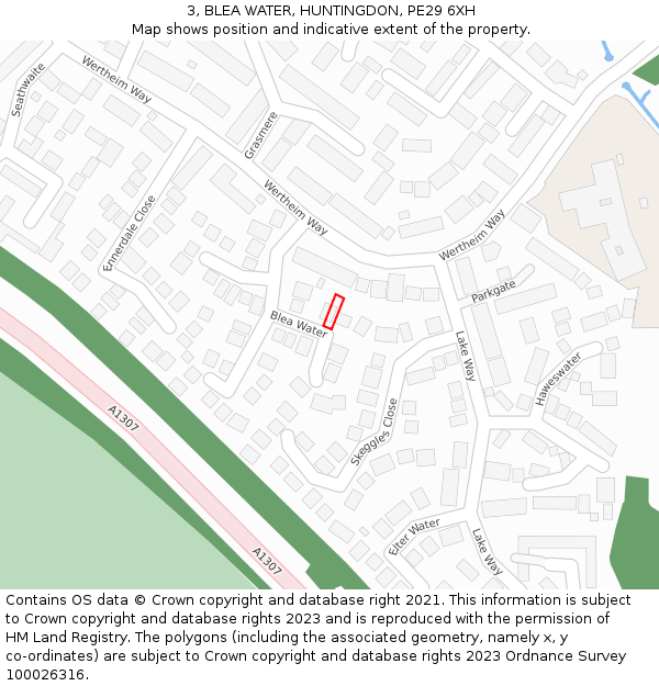 3, BLEA WATER, HUNTINGDON, PE29 6XH: Location map and indicative extent of plot