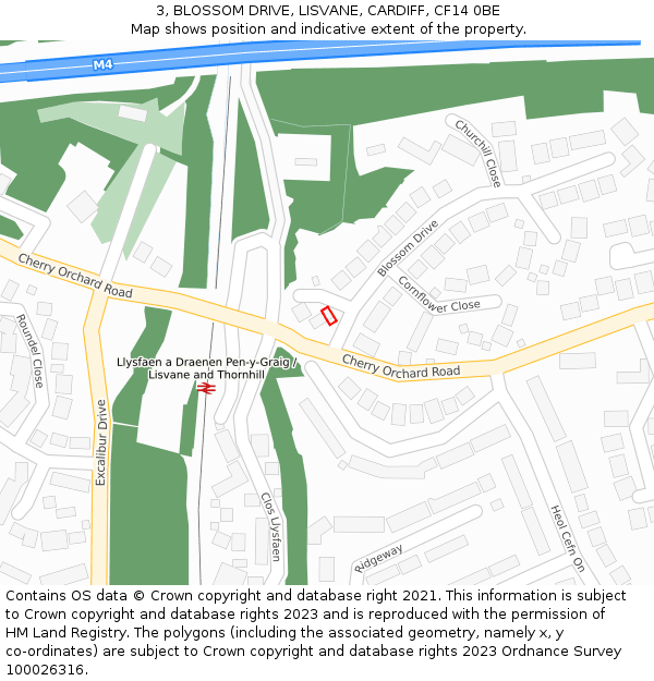 3, BLOSSOM DRIVE, LISVANE, CARDIFF, CF14 0BE: Location map and indicative extent of plot