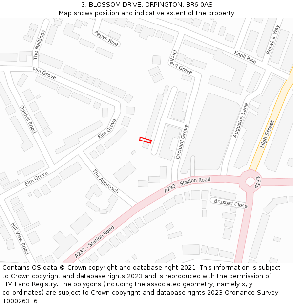 3, BLOSSOM DRIVE, ORPINGTON, BR6 0AS: Location map and indicative extent of plot