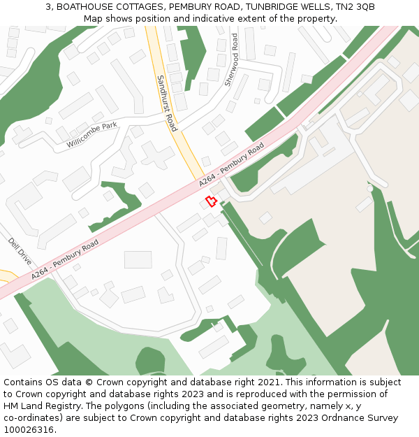 3, BOATHOUSE COTTAGES, PEMBURY ROAD, TUNBRIDGE WELLS, TN2 3QB: Location map and indicative extent of plot