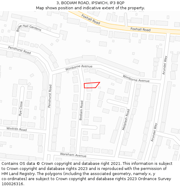 3, BODIAM ROAD, IPSWICH, IP3 8QP: Location map and indicative extent of plot