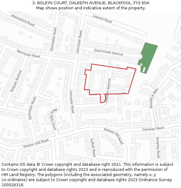 3, BOLEYN COURT, DALKEITH AVENUE, BLACKPOOL, FY3 9SA: Location map and indicative extent of plot