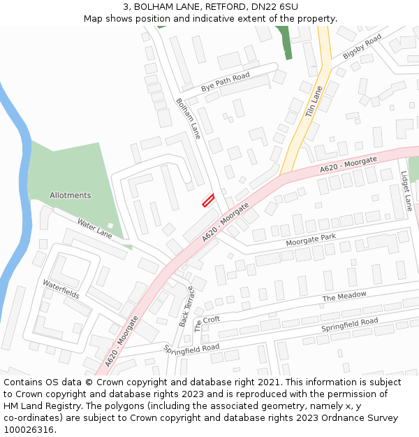 3, BOLHAM LANE, RETFORD, DN22 6SU: Location map and indicative extent of plot