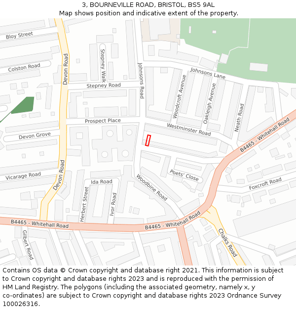 3, BOURNEVILLE ROAD, BRISTOL, BS5 9AL: Location map and indicative extent of plot