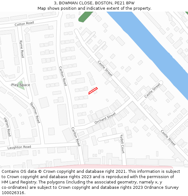3, BOWMAN CLOSE, BOSTON, PE21 8PW: Location map and indicative extent of plot