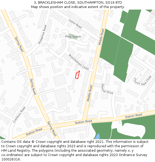 3, BRACKLESHAM CLOSE, SOUTHAMPTON, SO19 8TD: Location map and indicative extent of plot