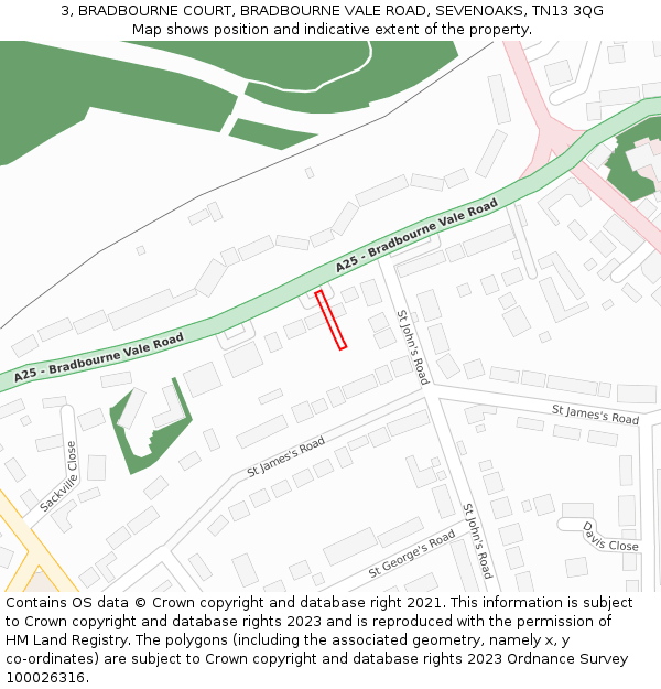 3, BRADBOURNE COURT, BRADBOURNE VALE ROAD, SEVENOAKS, TN13 3QG: Location map and indicative extent of plot