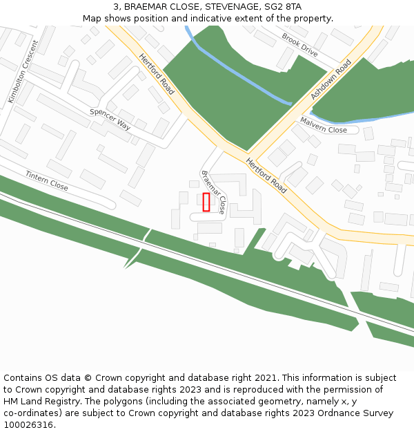3, BRAEMAR CLOSE, STEVENAGE, SG2 8TA: Location map and indicative extent of plot