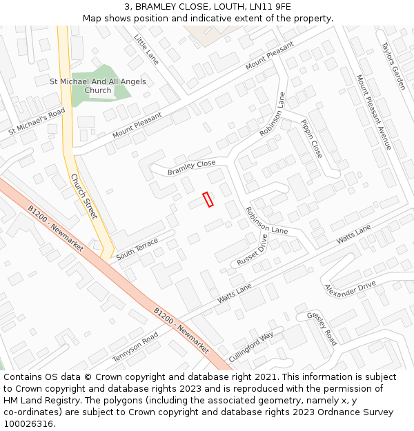 3, BRAMLEY CLOSE, LOUTH, LN11 9FE: Location map and indicative extent of plot