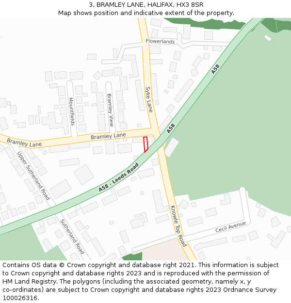 3, BRAMLEY LANE, HALIFAX, HX3 8SR: Location map and indicative extent of plot