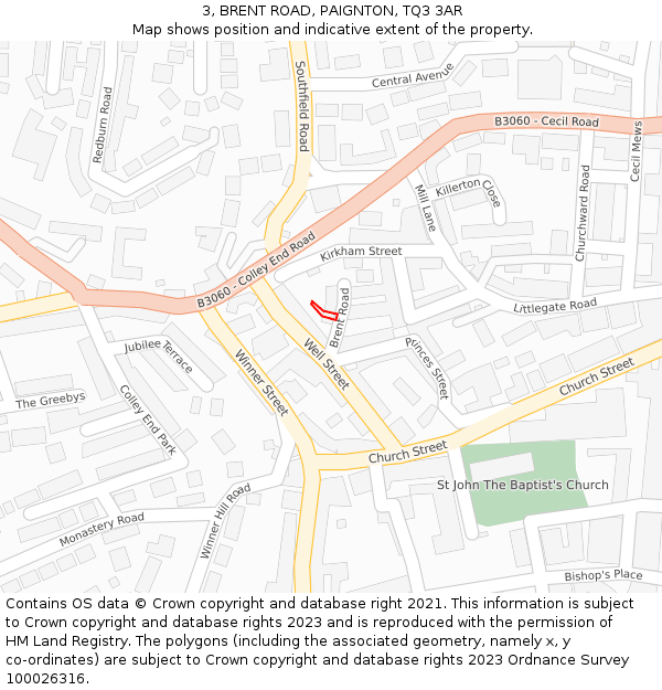 3, BRENT ROAD, PAIGNTON, TQ3 3AR: Location map and indicative extent of plot