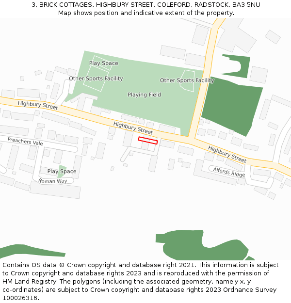 3, BRICK COTTAGES, HIGHBURY STREET, COLEFORD, RADSTOCK, BA3 5NU: Location map and indicative extent of plot