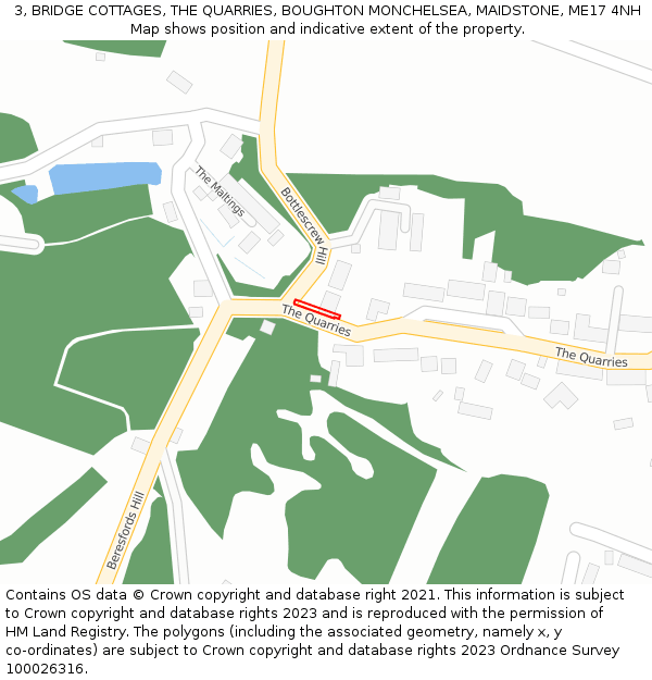 3, BRIDGE COTTAGES, THE QUARRIES, BOUGHTON MONCHELSEA, MAIDSTONE, ME17 4NH: Location map and indicative extent of plot