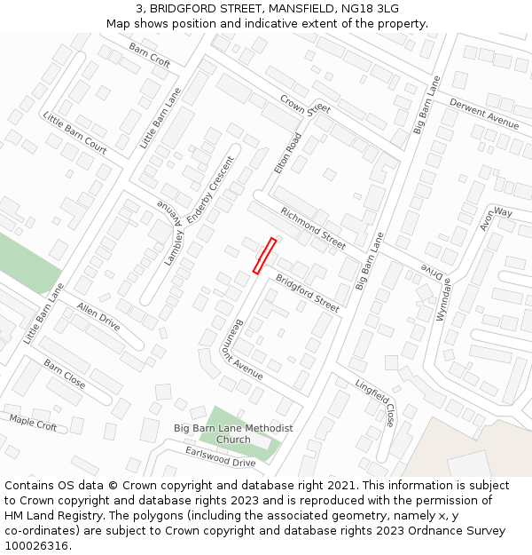 3, BRIDGFORD STREET, MANSFIELD, NG18 3LG: Location map and indicative extent of plot