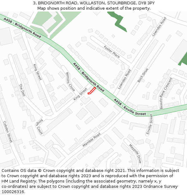 3, BRIDGNORTH ROAD, WOLLASTON, STOURBRIDGE, DY8 3PY: Location map and indicative extent of plot