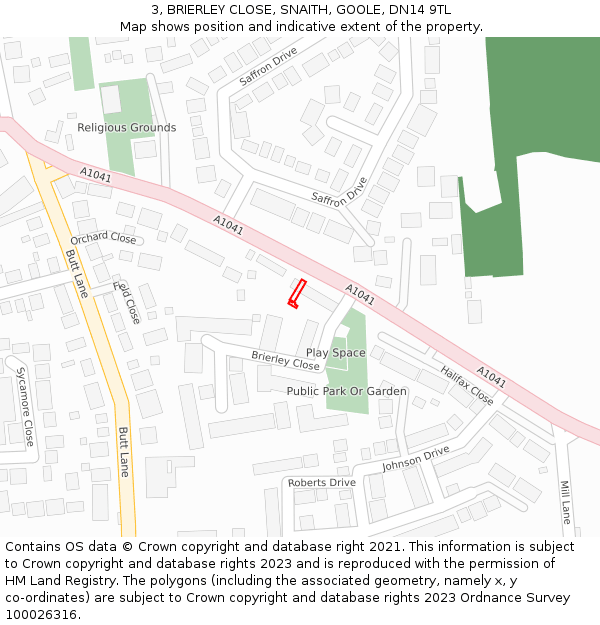 3, BRIERLEY CLOSE, SNAITH, GOOLE, DN14 9TL: Location map and indicative extent of plot