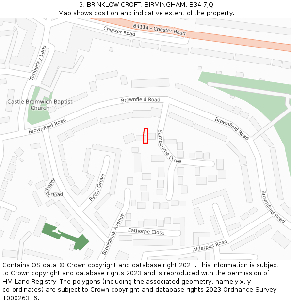 3, BRINKLOW CROFT, BIRMINGHAM, B34 7JQ: Location map and indicative extent of plot