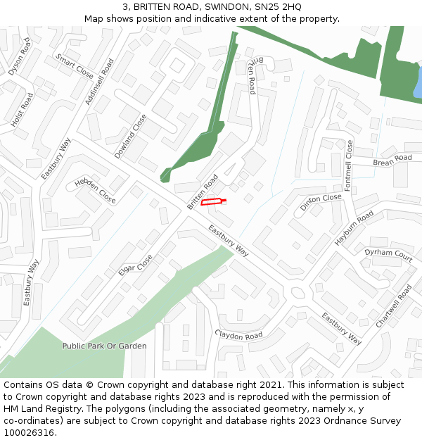 3, BRITTEN ROAD, SWINDON, SN25 2HQ: Location map and indicative extent of plot
