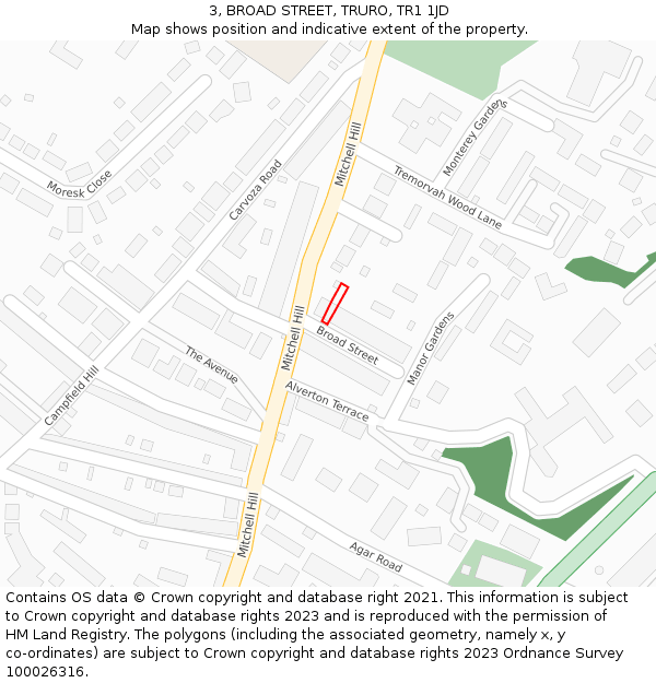 3, BROAD STREET, TRURO, TR1 1JD: Location map and indicative extent of plot