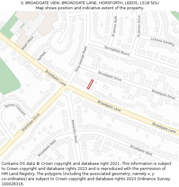 3, BROADGATE VIEW, BROADGATE LANE, HORSFORTH, LEEDS, LS18 5DU: Location map and indicative extent of plot