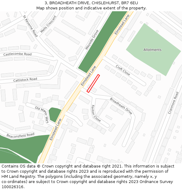 3, BROADHEATH DRIVE, CHISLEHURST, BR7 6EU: Location map and indicative extent of plot